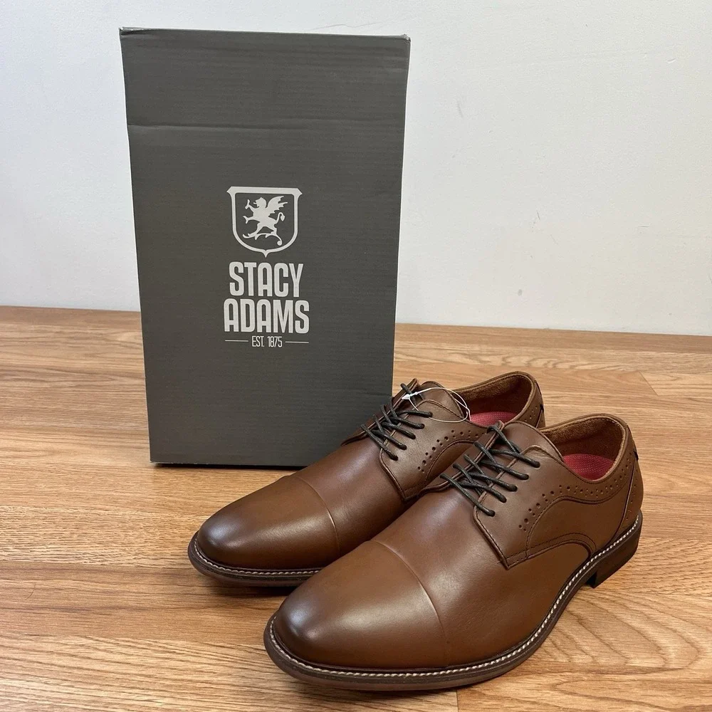Stacy Adams Maddox Cap Toe Oxford Dress Shoes Mens Size 10 Chocolate Leather NEW